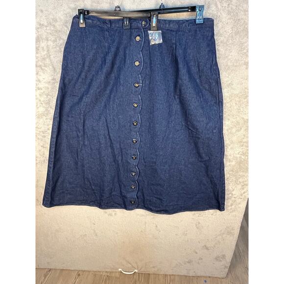 Roaman's Denim Maxi Skirt Size 24W Button Front Scallop Detail Western NWOT - Picture 1 of 6